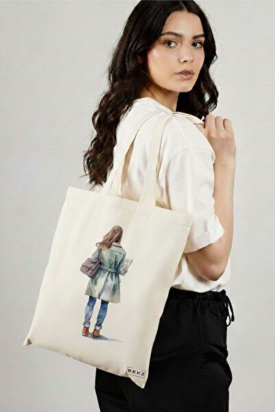 BEKZ Textile Shopping Bag, Tote Bag, The bookie girl model 24 38 x 34.5 cm, W...