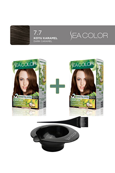 Sea Color 2'li Natural Effect Set Boya Amonyaksız 7.7 Koyu Karamel, Boya Tası...