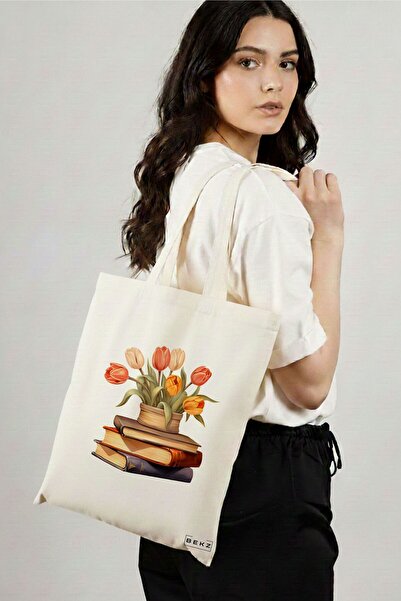 BEKZ Sacosa Cumparaturi Textila, Geanta Tote, model Books and flowers 13 38 x...