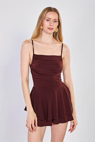 BARRELS AND OIL Γυναικείο φόρεμα με λουράκια και σορτς - Καφέ άγχος