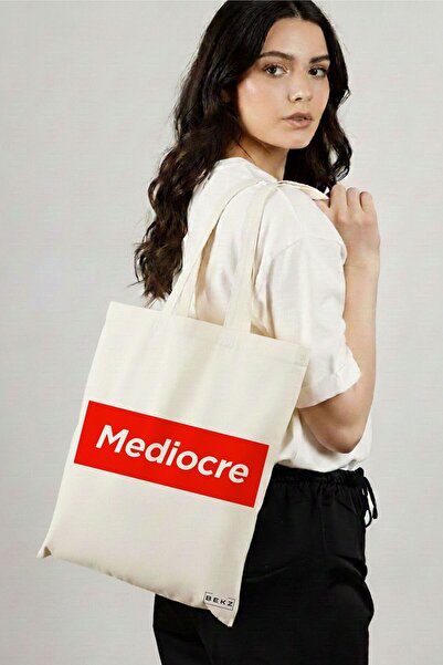 BEKZ Sacosa Cumparaturi Textila, Geanta Tote, model Mediocre, 38x34.5 cm, Alb...