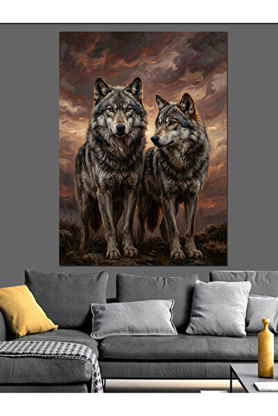 Artmeg Wolves Standing Side by Side in the Forest Decorative Canvas - Mdf Woo...