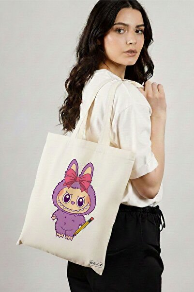 BEKZ Sacosa Cumparaturi Textila, Geanta Tote, model Labubu 29 38 x 34.5 cm, A...