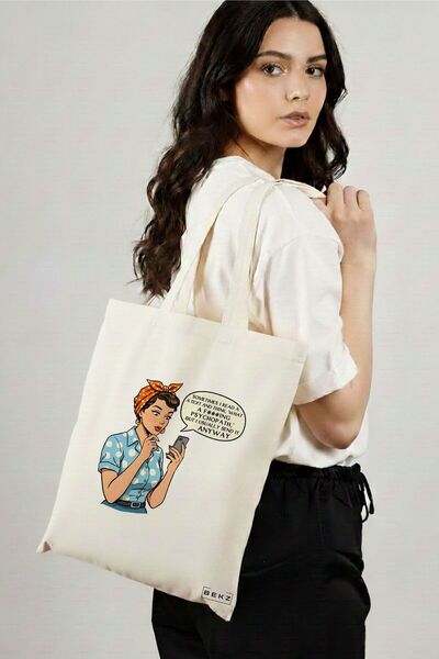 BEKZ Sacosa Cumparaturi Textila, Geanta Tote, model What a psycho 38 x 34.5 c...