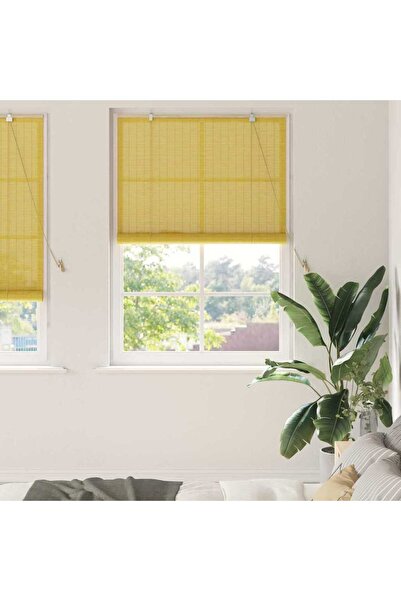 vidaxl Ρολά και Σκίες Παραθύρων με κουρτίνες Κίτρινο Μπαμπού