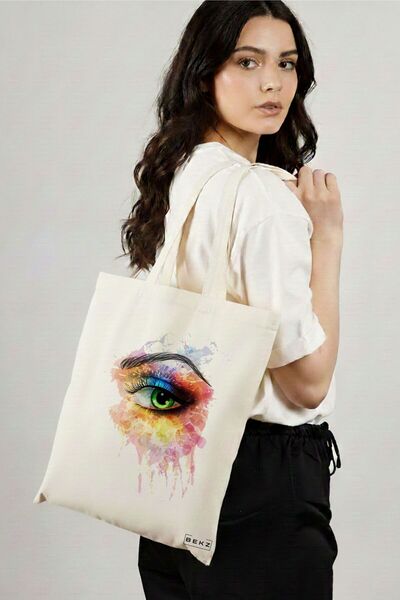 BEKZ Sacosa Cumparaturi Textila, Geanta Tote, model Eye Art Pattern, 38x34.5 ...