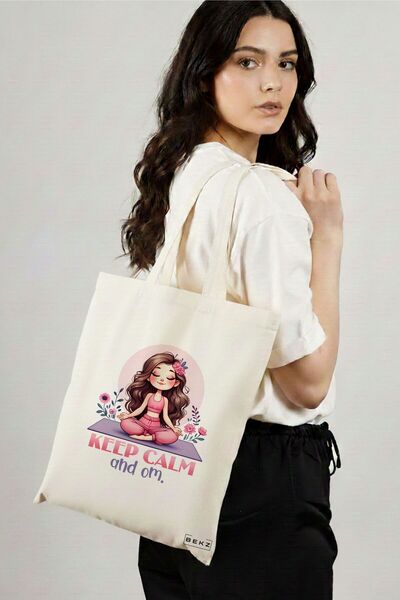 BEKZ Sacosa Cumparaturi Textila, Geanta Tote Yoga Keep calm and Om, 38x34.5 c...