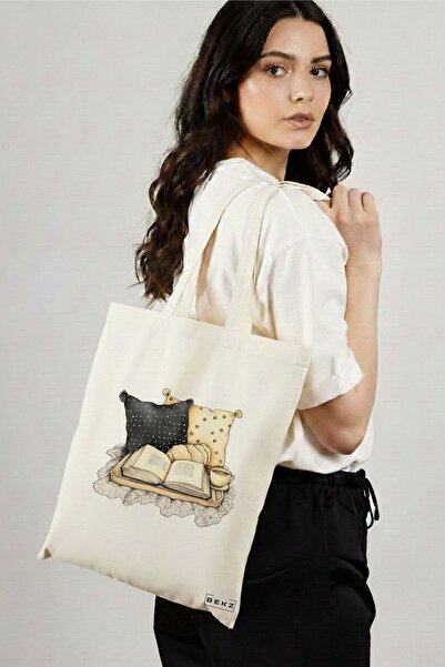 BEKZ Textile Shopping Bag, Tote Bag, Books 20 model 38 x 34.5 cm, White, BEKZ®