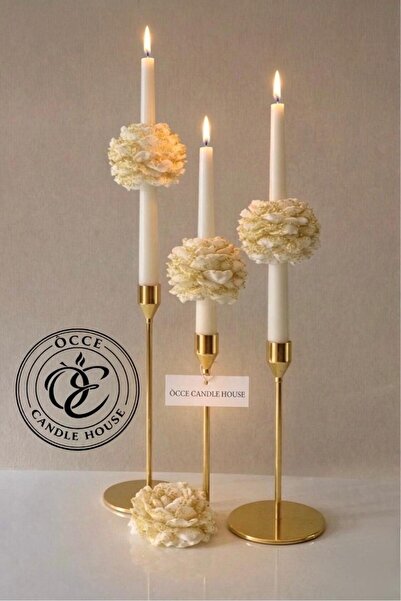 OCCE CANDLE HOUSE KOKULU GOLD ŞAKAYIKLI ŞAMDAN MUM 3'LÜ (SADECE MUM)