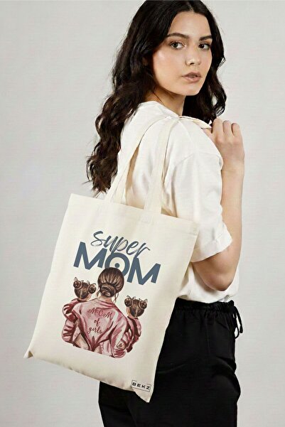 BEKZ Sacosa Cumparaturi Textila, Geanta Tote, model Super Mom of Girls, 38x34...