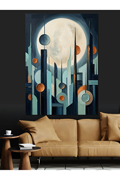 Artmeg Planete futuriste și lună plină - Tablou decorativ din pânză - Tablou ...