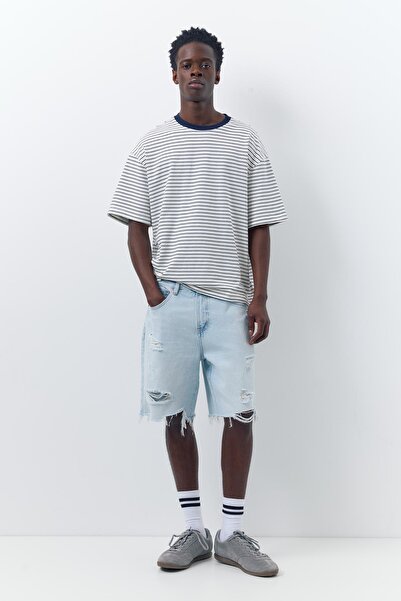 Pull & Bear Düz kesim denim bermuda şort