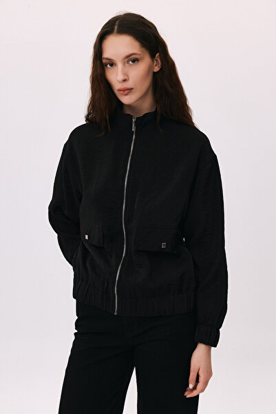 DAIDO Γυναικείο μπουφάν με φερμουάρ και ελαστική μέση και μανίκια 7910 Μαύρο