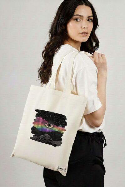 BEKZ Sacosa Cumparaturi Textila, Geanta Tote, model Celestial Eye 2, 38x34.5 ...