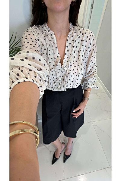 BİRCANÇİL Μπλούζα Doniwer Εκρού Μαύρη Πουά