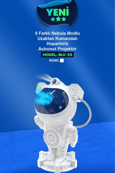 Blic BLV-38 Bluetooth Hoparlörlü Astronot Galaksi Projektör Gece Lambası 8 Mo...
