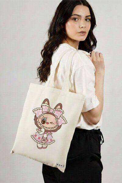 BEKZ Sacosa Cumparaturi Textila, Geanta Tote, model Labubu 23 38 x 34.5 cm, A...
