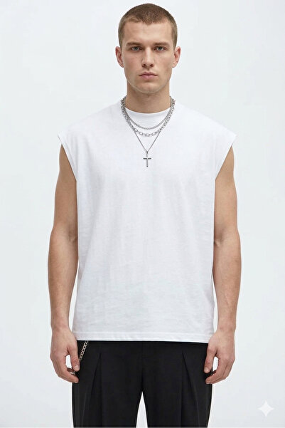 Cool mans Oversize Boxy Fit Crew Neck Athlete Zero Sleeve T-Shirt