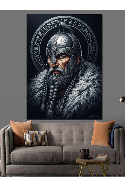 Artmeg Portretul Războinicului cu barbă în blană - Pânză decorativă - Tablou ...
