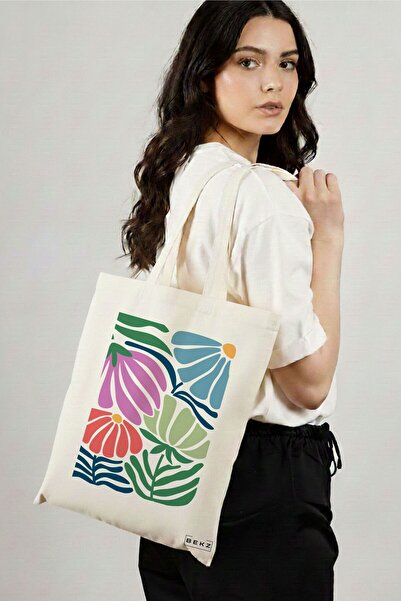 BEKZ Sacosa Cumparaturi Textila, Geanta Tote Boho Style 10, 38x34.5 cm, Alba,...