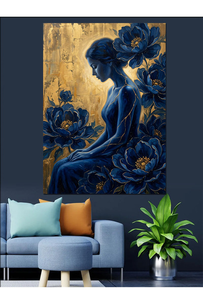 Artmeg Siluetă de femeie în interiorul florilor albastre - Pânză decorativă -...