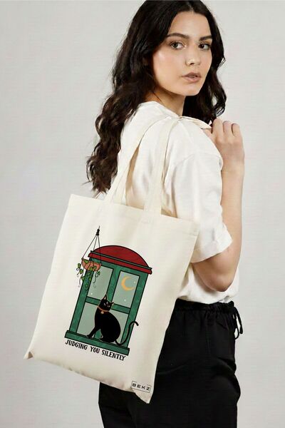 BEKZ Sacosa Cumparaturi Textila, Geanta Tote, model Judging you silently, 38 ...