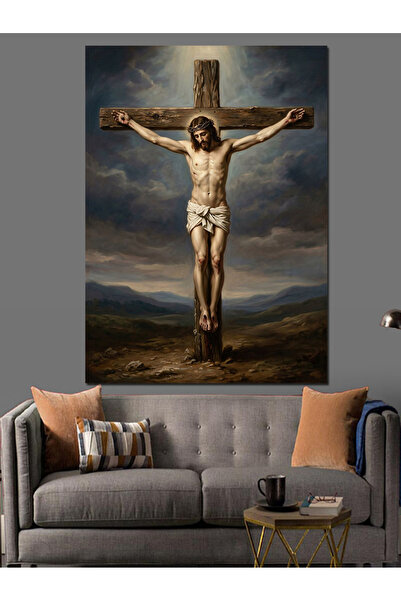 Artmeg Hz Isus pe Cruce Pictură Religioasă Pânză Decorativă - Masă din Lemn MDF