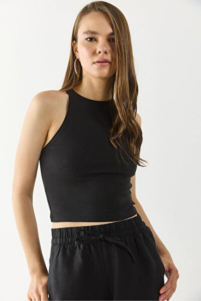 VENA Women's Sandra Halter Top Crop Tank - Black
