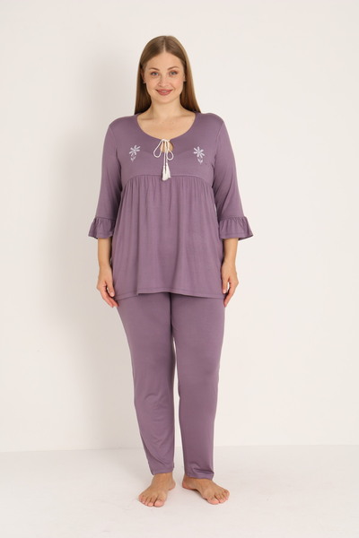 JENİKA Γυναικείο Σετ Πιτζάμες Μεγάλου Μεγέθους με Δαντέλα από Βισκόζη, Κοντομ...