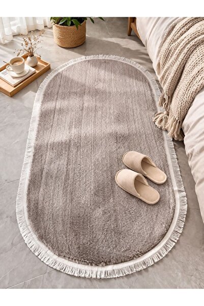 MELENA CARPET Yumuşak Peluş Yolluk Kaymaz Taban Oval Paspas Banyo Mutfak Mode...