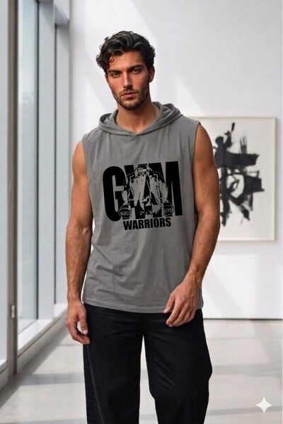 NO 601 Ανδρικό αθλητικό φανελάκι NardoGrey χωρίς μανίκια με κουκούλα, με στάμ...