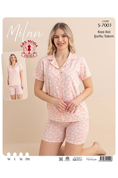 ars moda ışığı Milan Buttoned Short Sleeve-Shorts Set