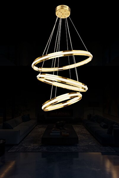 RONİSU AYDINLATMA Meyra Modern 3'lü Led Halka 50 cm Led Avize (Siyah, Gold ve...