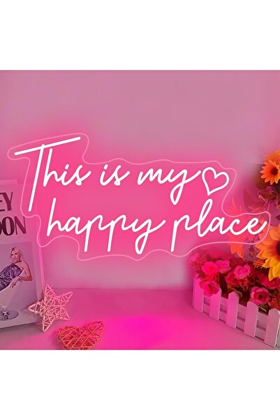 Slasa This Is My Happy Place Neon Sign 30x50 cm Pink LED with 6 mm Acrylic Ba...