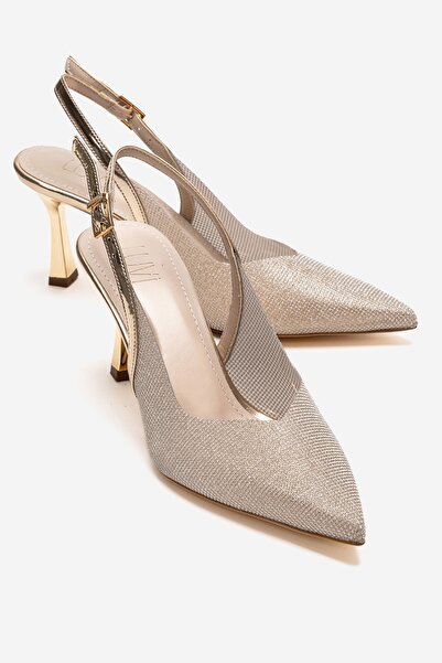 LuviShoes Γυναικεία βραδινά παπούτσια με λεπτό τακούνι DORATA Gold Stone