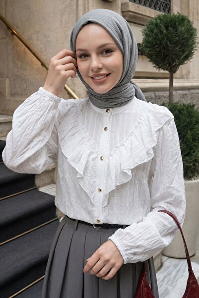 InStyle Λευκό πουκάμισο με γιακά βολάν