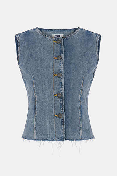Denim Trip Fitted Slim Fit Açık İndigo Kadın Jean Yelek