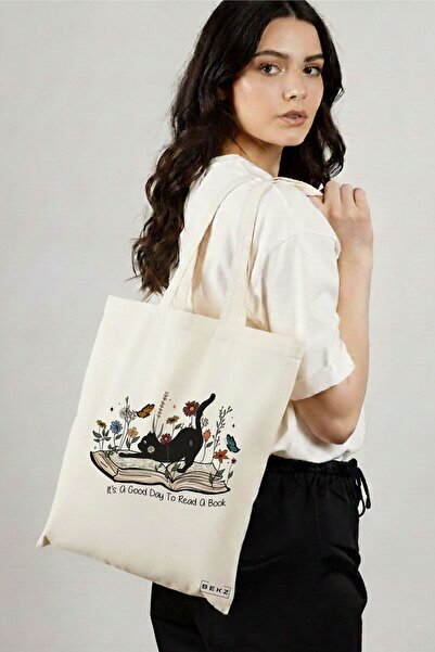 BEKZ Textile Shopping Bag, Tote Bag, It’s a good day to read a book model, 38...