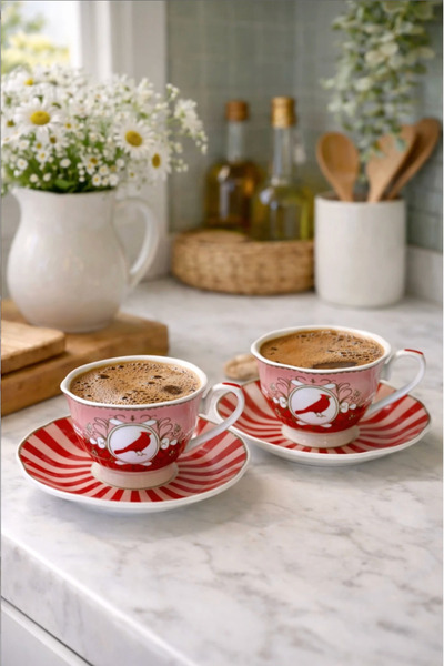 BUCOLIC 2-Piece Royal Bird Pink Porcelain Cup Set / Bird Cup Set