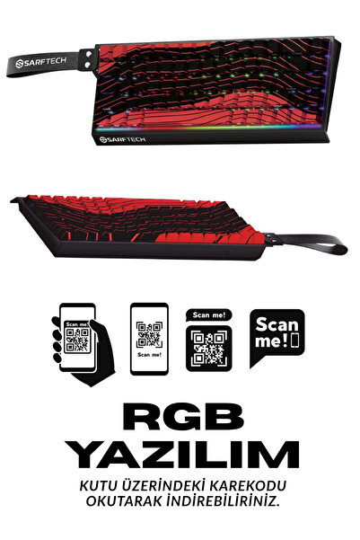 Sarftech SRF1 Siyah Manyetik Switch RGB Gaming Klavye 68 Tuş Türkçe Q | Özel Yazılım Destekli | Taşıma Bantlı