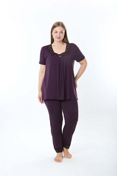 JENİKA Γυναικείο Σετ Πιτζάμες Μεγάλου Μεγέθους με Δαντέλα από Βισκόζη, Κοντομ...