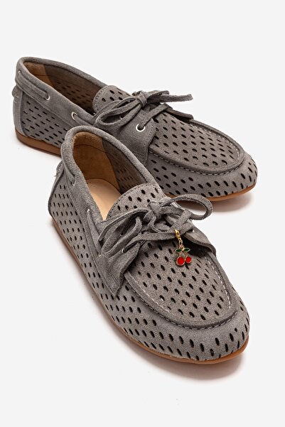 LuviShoes Γυναικεία Loafer Παπούτσια STEVO Γκρι Suede από Γνήσιο Δέρμα με Διά...