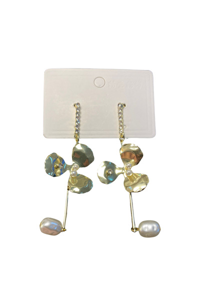 Zalaid Elegant long women's earrings with golden flower and pearls 20