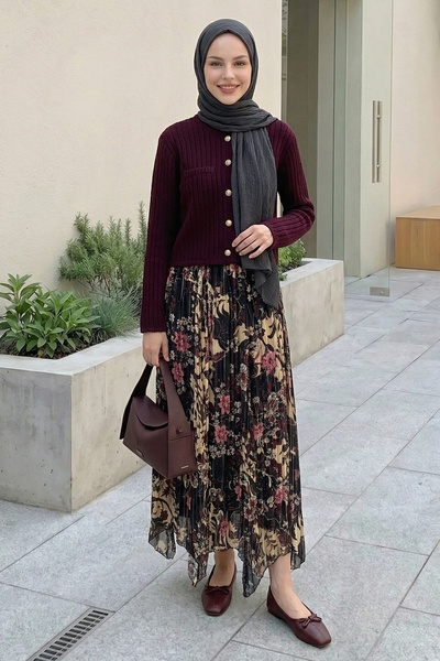 InStyle Φούστα σιφόν με φλοράλ σχέδιο και επένδυση, κίτρινη