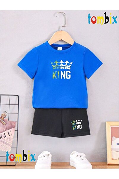 tombix Crowned Colorful King Printed T-Shirt Shorts Summer Children's Set
