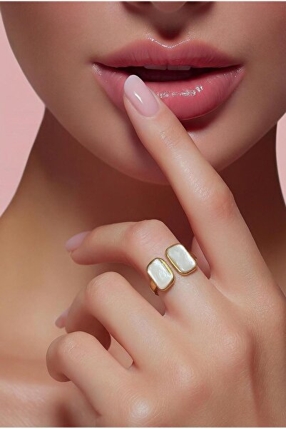 SE Jewellery Collection Selin Ersoy Beyaz Mineli Çelik Yüzük – Dikdörtgen For...