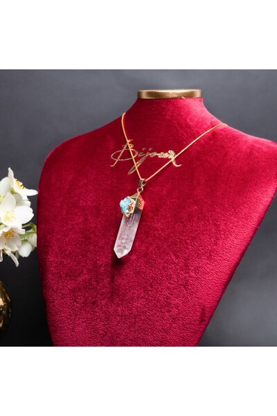 Ezera Κρυστάλλινη Αλυσίδα Ίρα ❤️   με Κρεμαστό Κρύσταλλο Ροκ, Άκρη Χαλαζία, Ε...