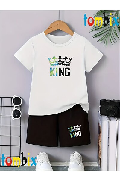 tombix Crowned Colorful King Printed T-Shirt Shorts Summer Children's Set