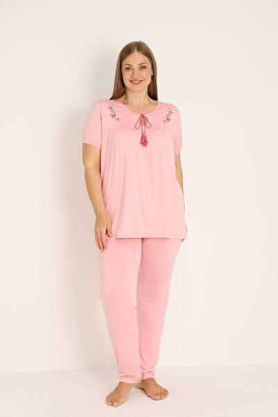 JENİKA Γυναικείο Σετ Πιτζάμες Μεγάλου Μεγέθους με Δαντέλα από Βισκόζη, Κοντομ...