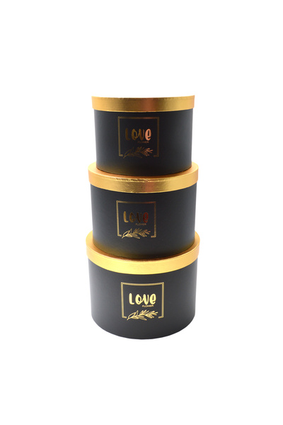 AFO Set of 3 round love flower boxes black with gold lid